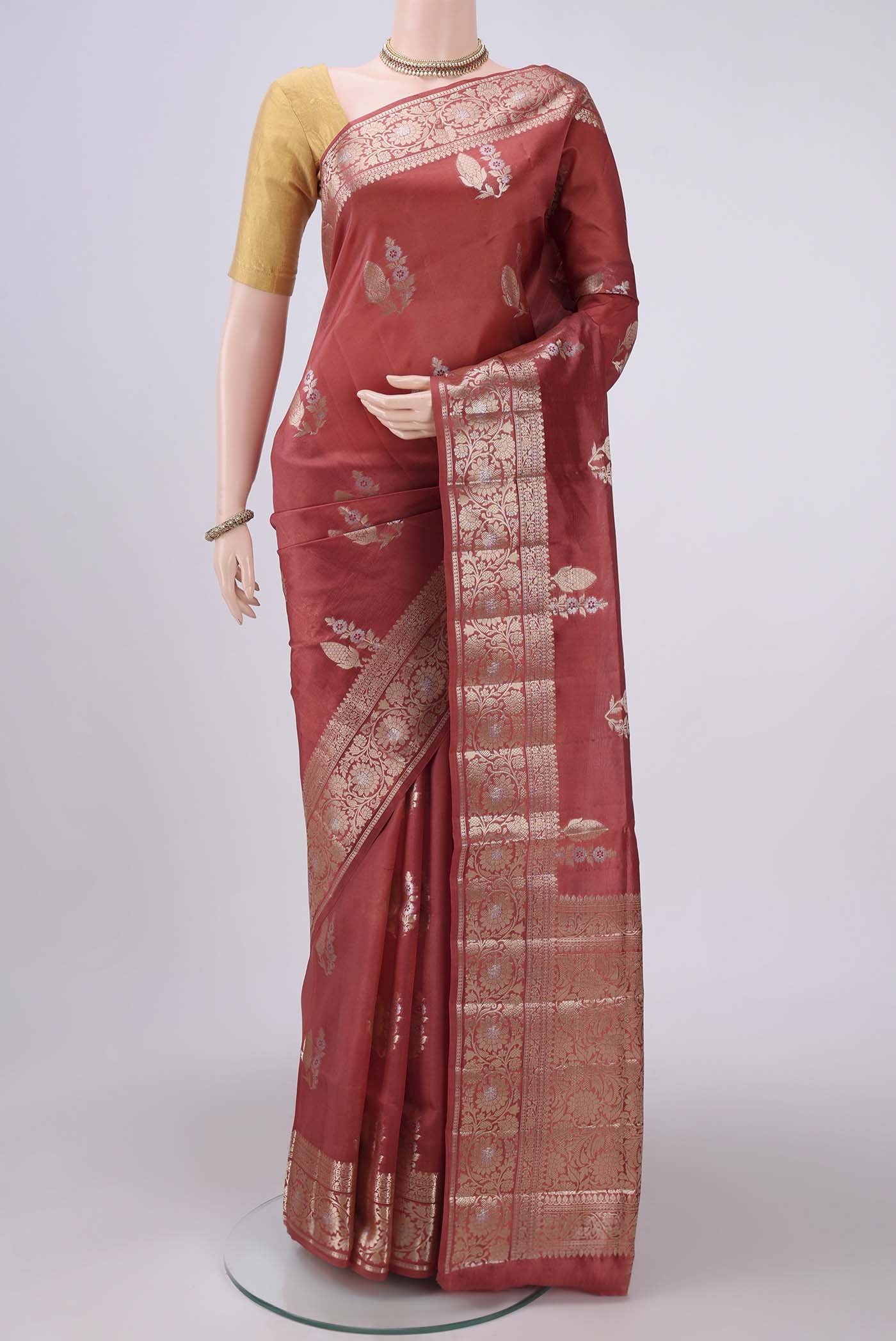 Rust Banarasi Raw Silk Saree