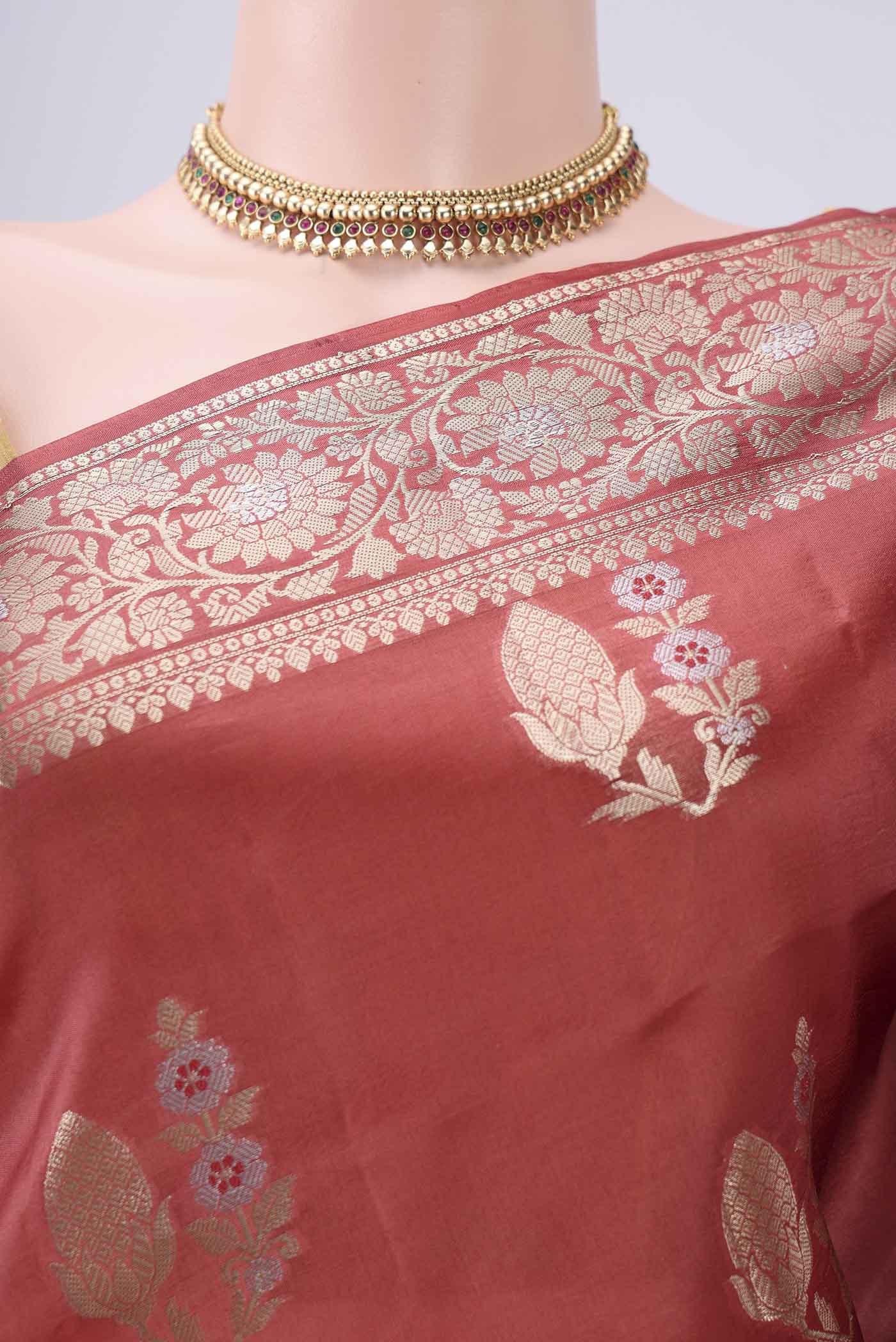 Rust Banarasi Raw Silk Saree - Image 2