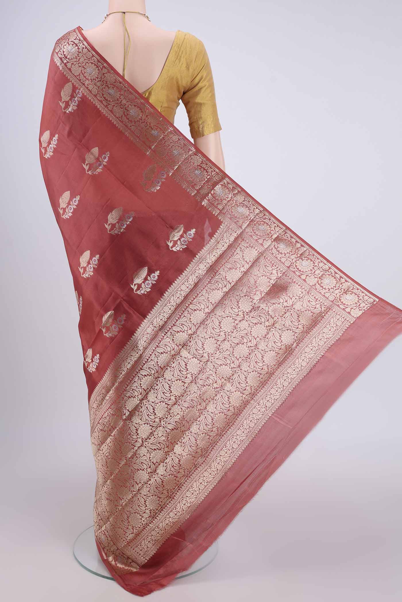 Rust Banarasi Raw Silk Saree - Image 3