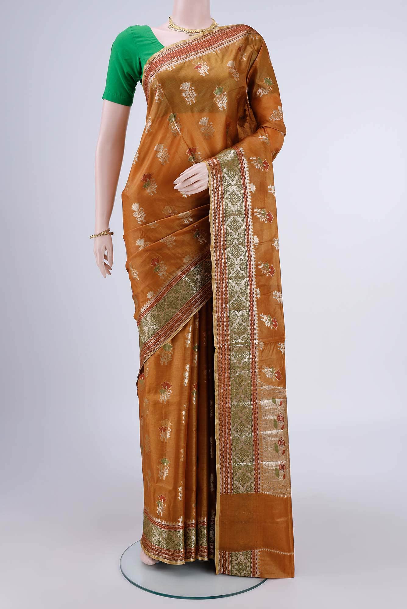 Rust Banarasi Raw Silk Saree