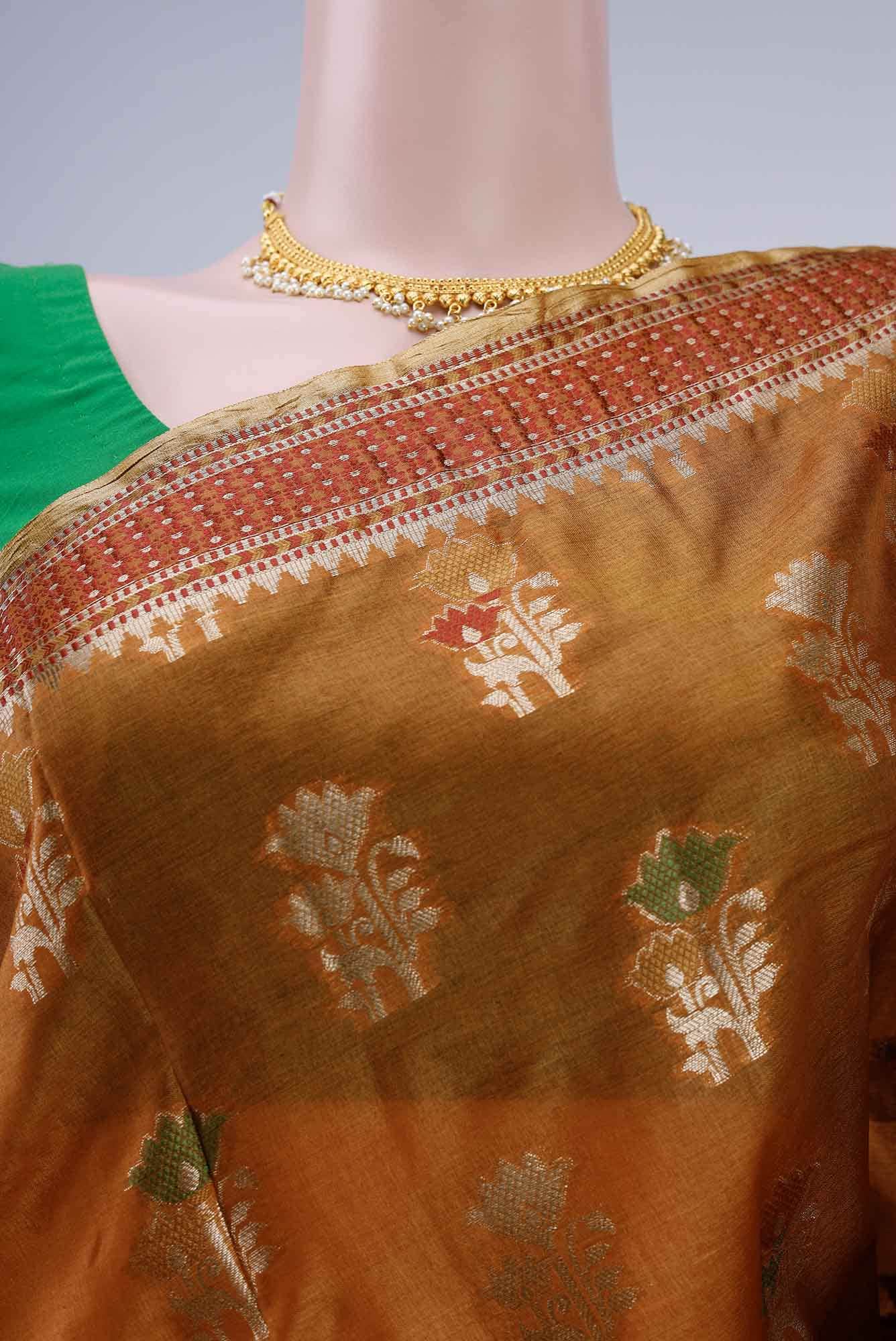 Rust Banarasi Raw Silk Saree - Image 3