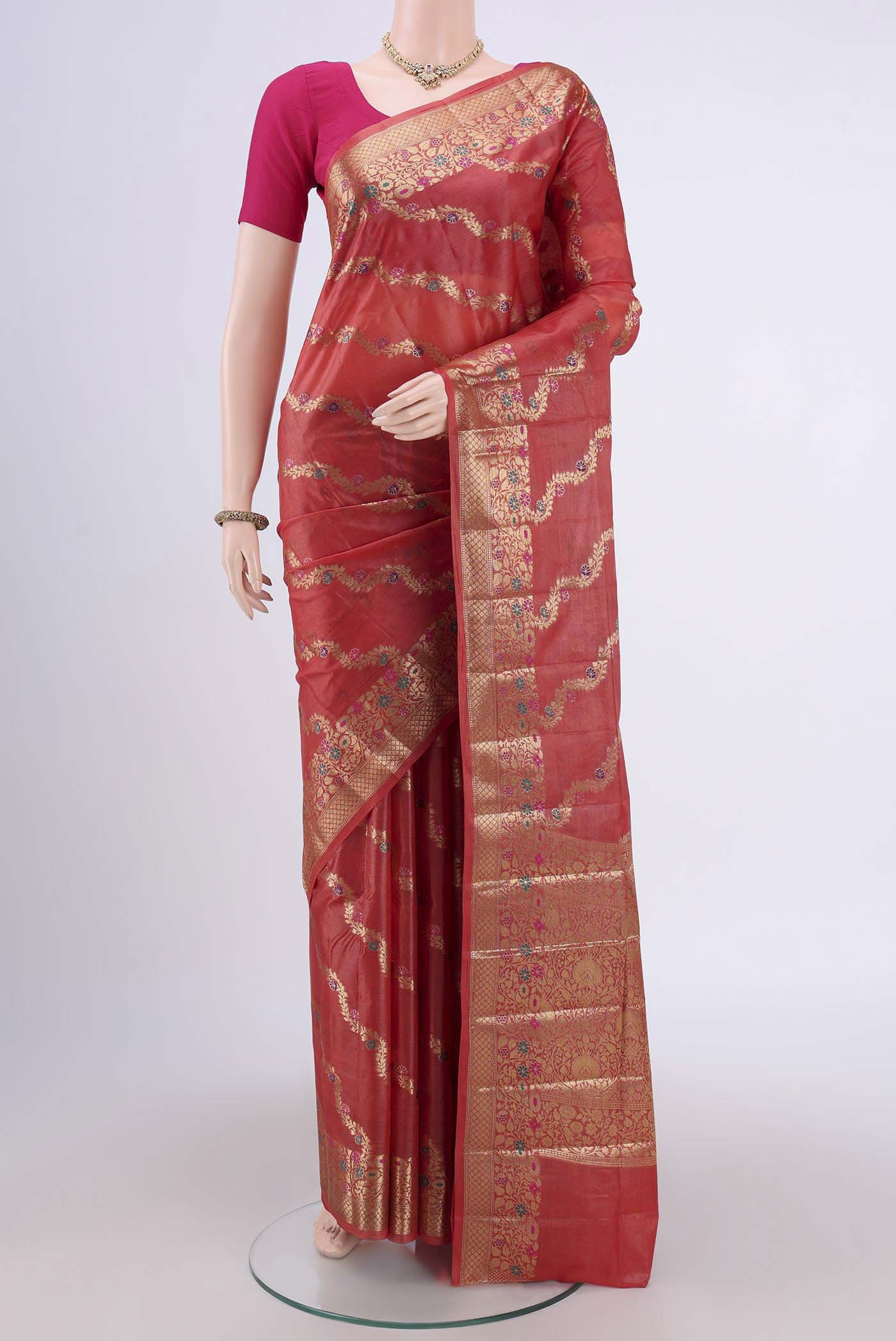 Rust Banarasi Tussar Silk Saree