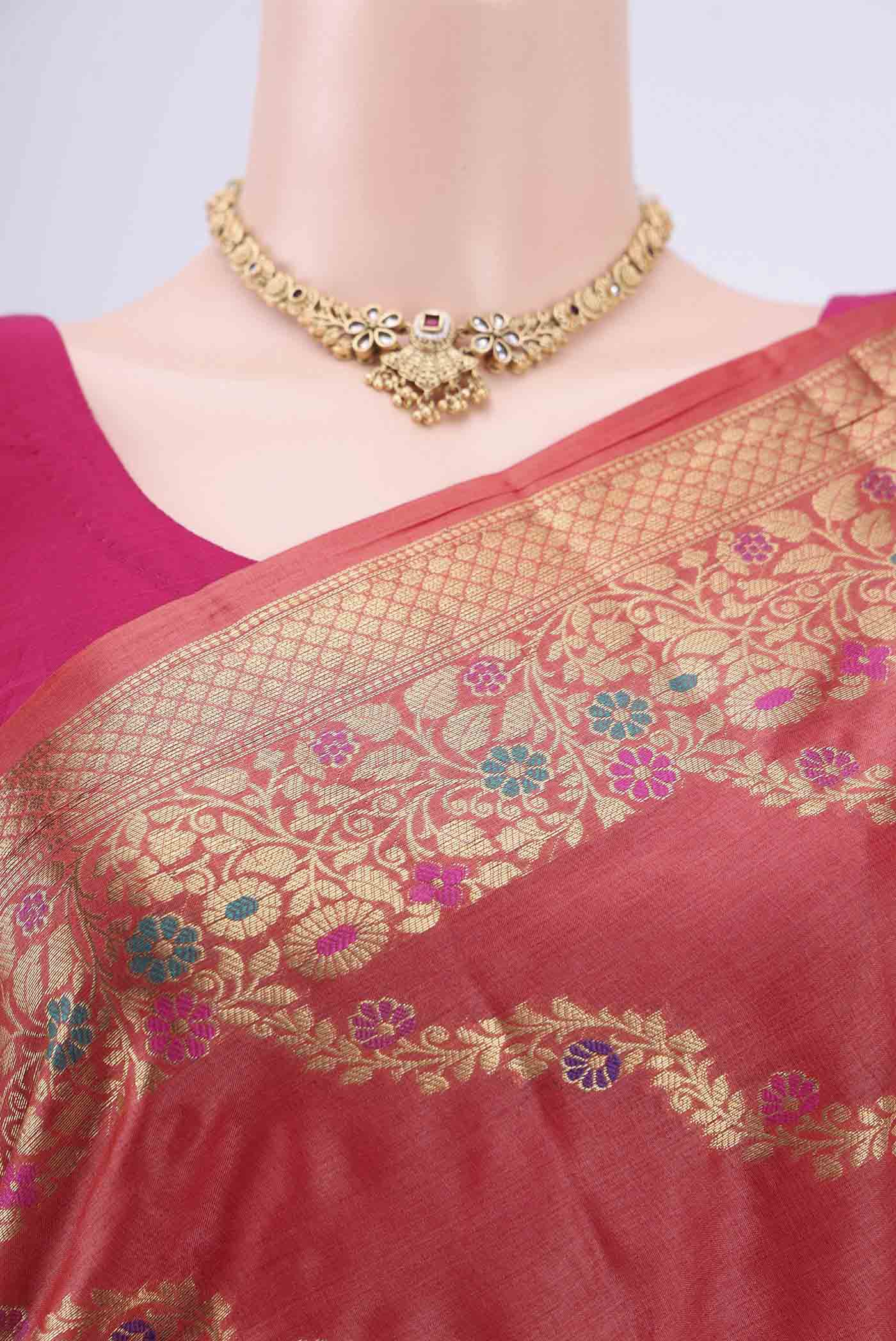Rust Banarasi Tussar Silk Saree - Image 2