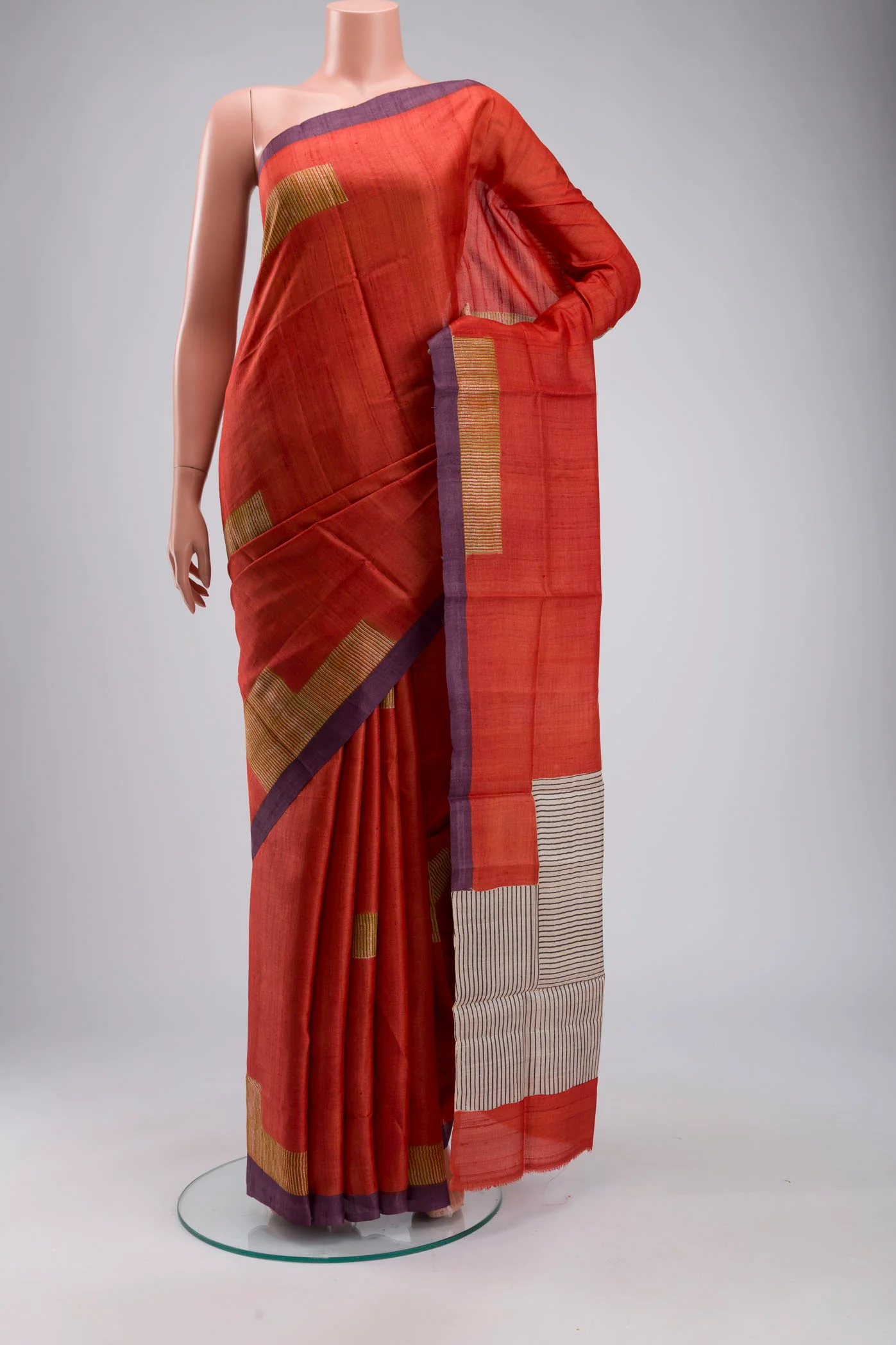 Rust Bhagalpuri Tussar Silk Saree