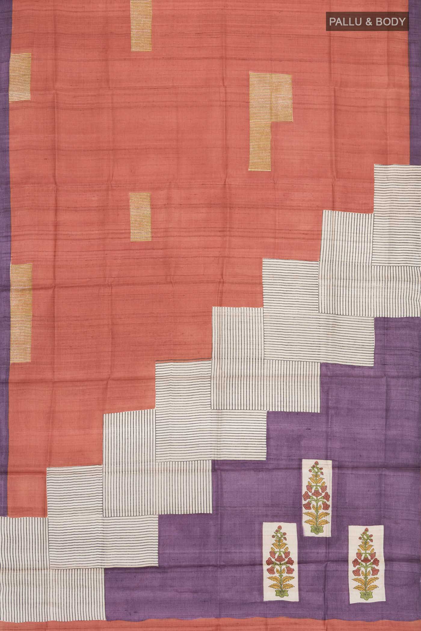 Rust Bhagalpuri Tussar Silk Saree - Image 5