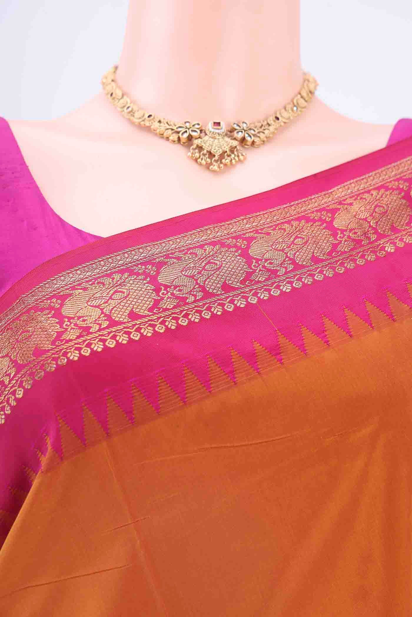 Rust Blended Bangalore Silk Saree - Image 2