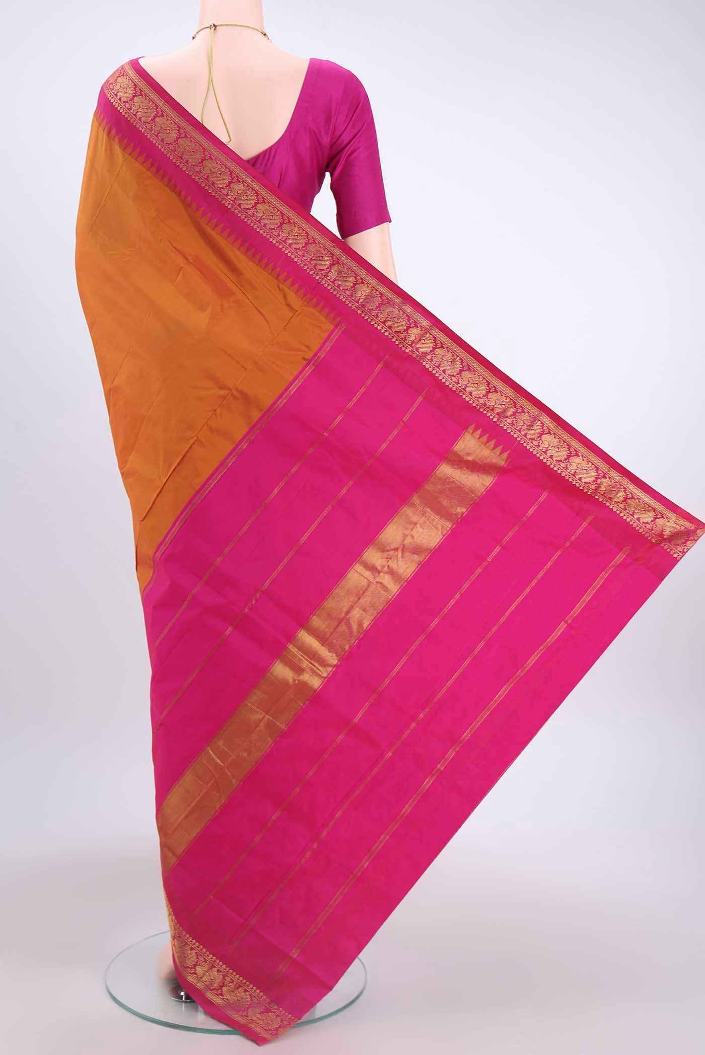 Rust Blended Bangalore Silk Saree - Image 3