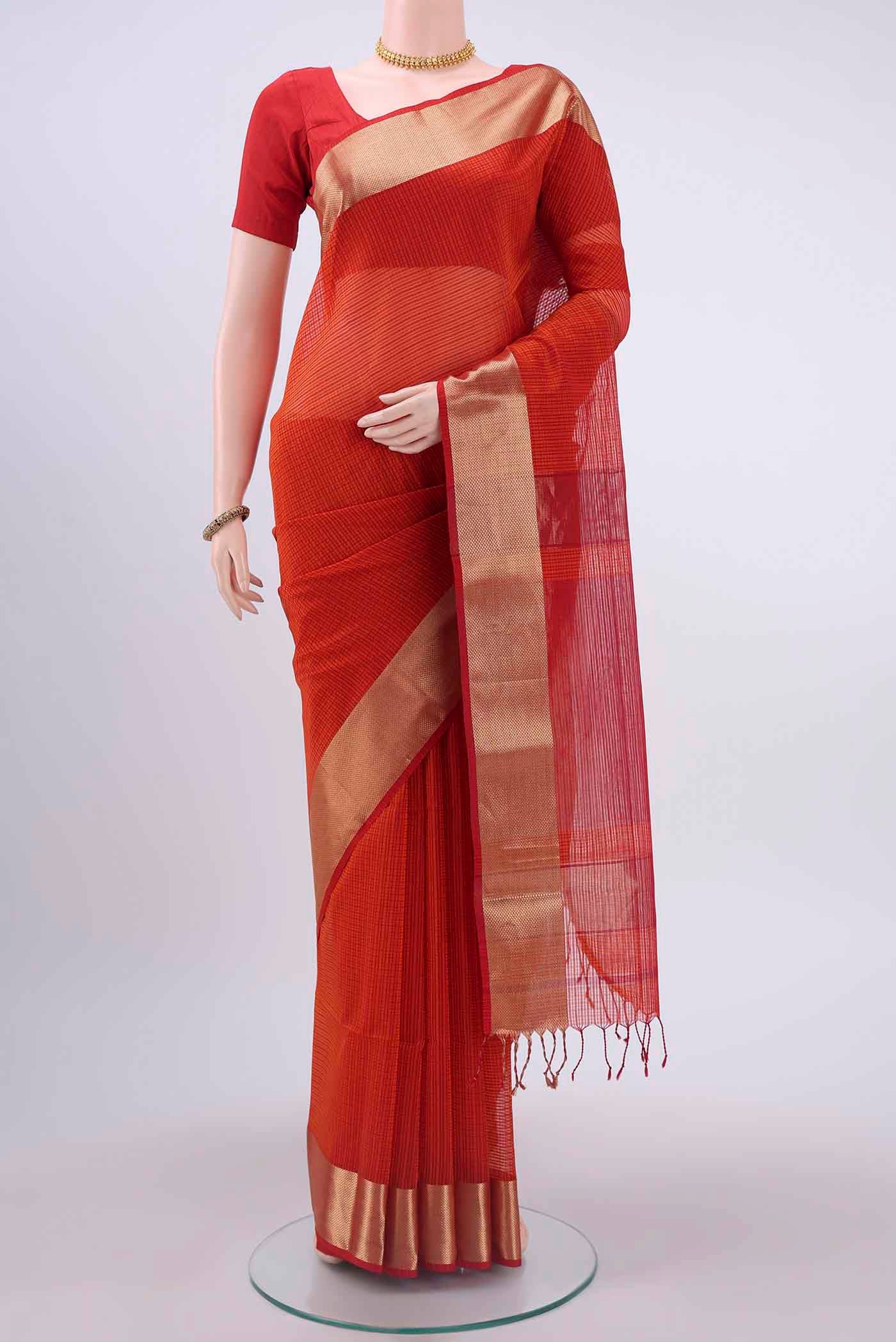 Rust Blended Coimbatore Silk Cotton Saree