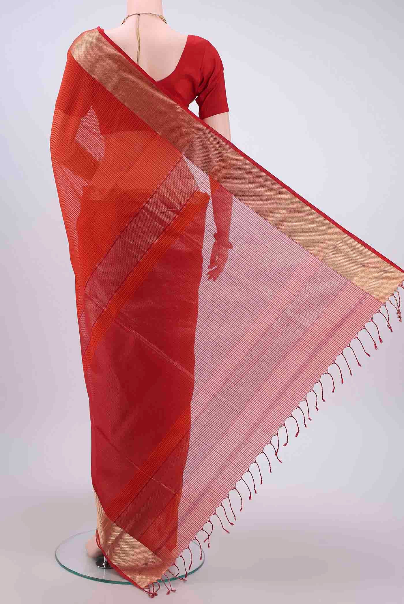 Rust Blended Coimbatore Silk Cotton Saree - Image 3