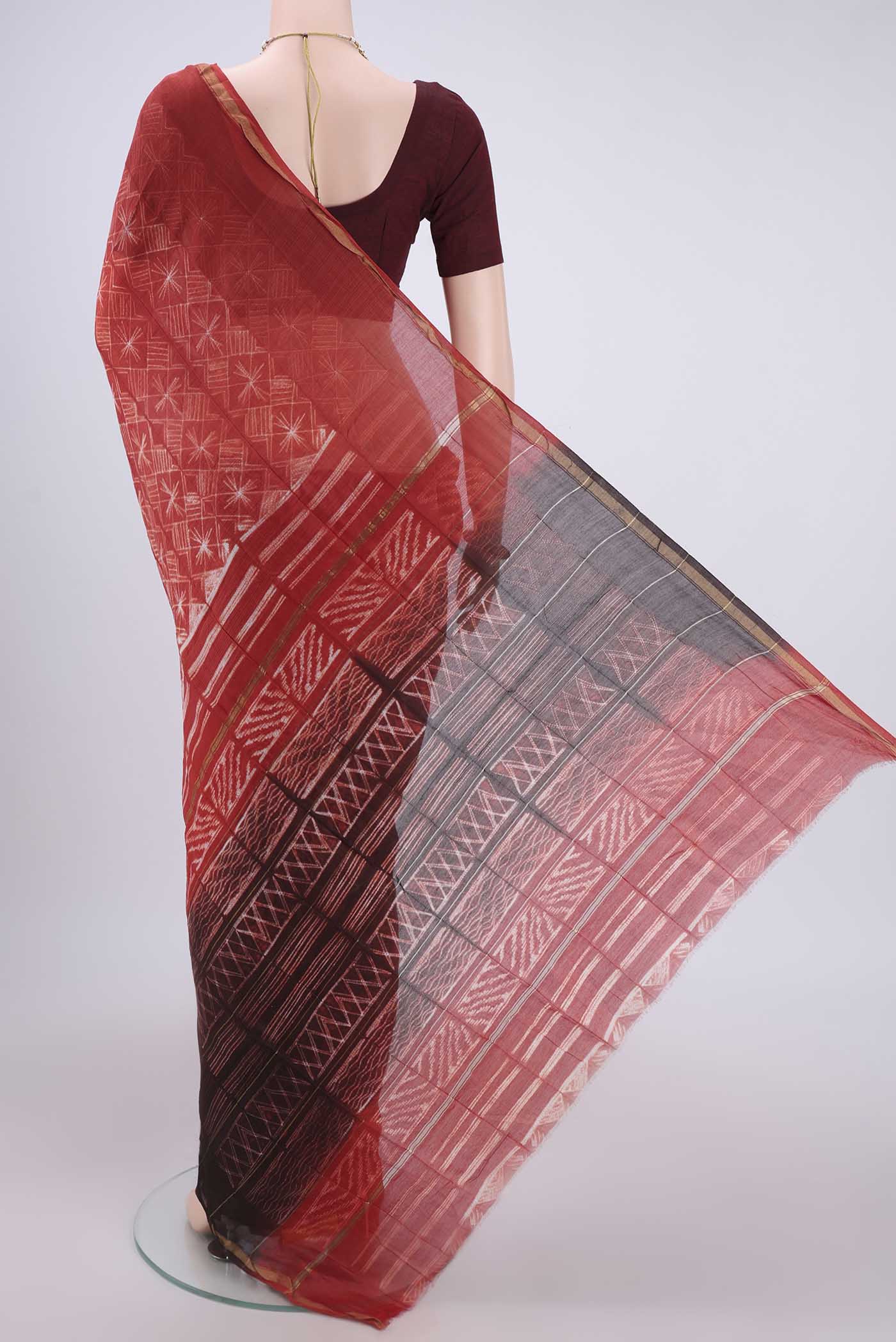 Rust Chanderi Silk Cotton Saree - Image 3