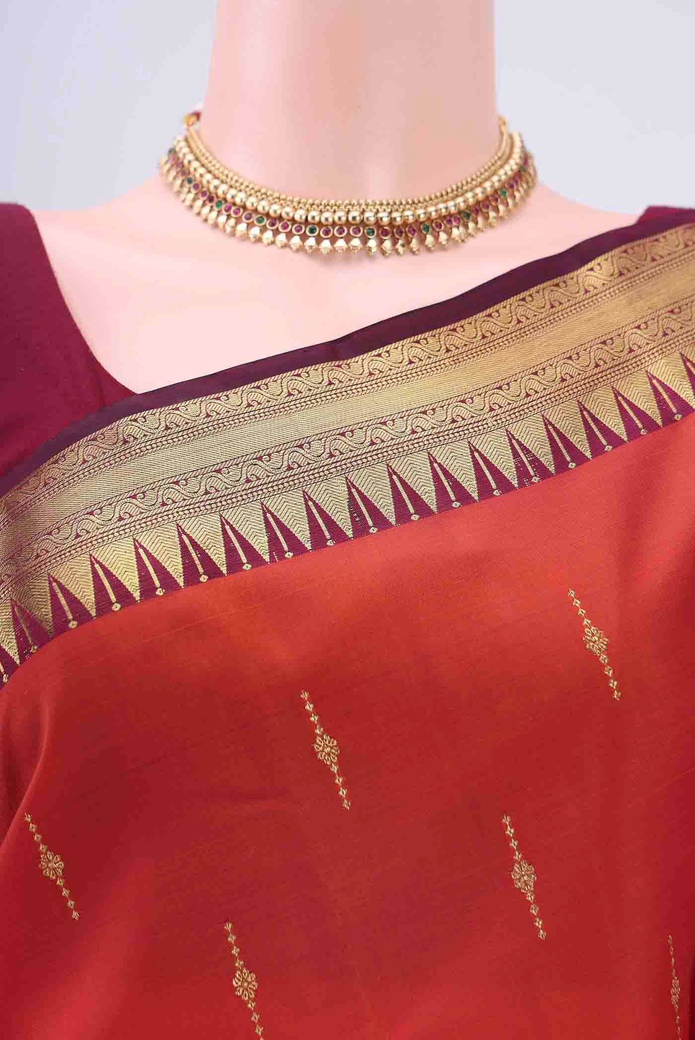 Rust Kanchipuram Silk Saree - Image 2