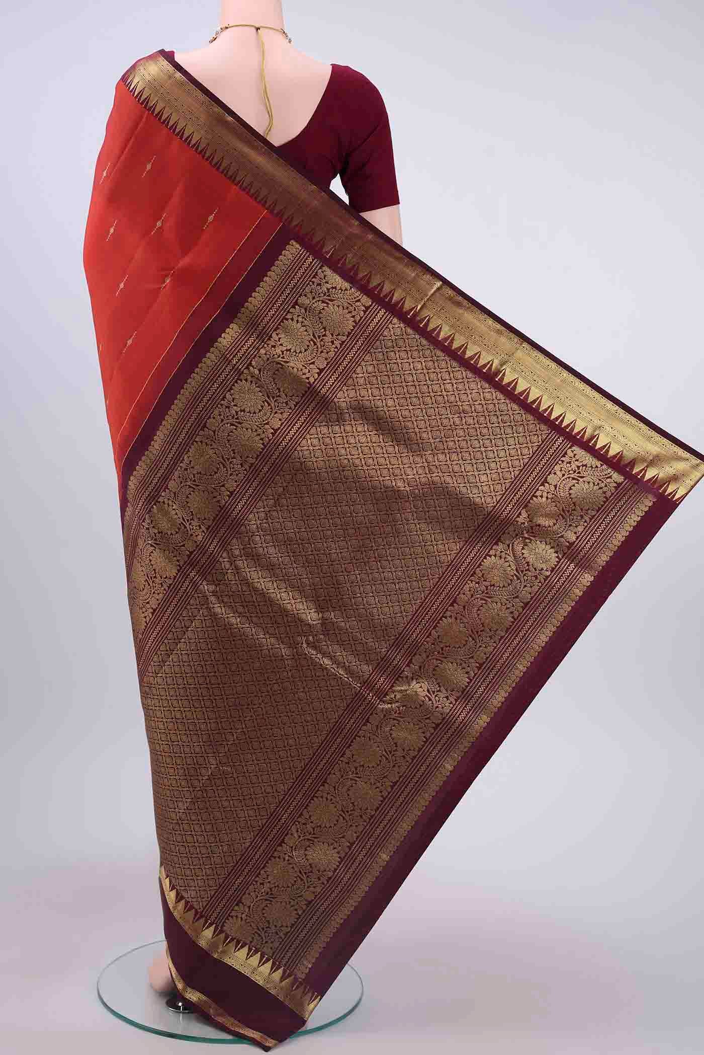 Rust Kanchipuram Silk Saree - Image 3