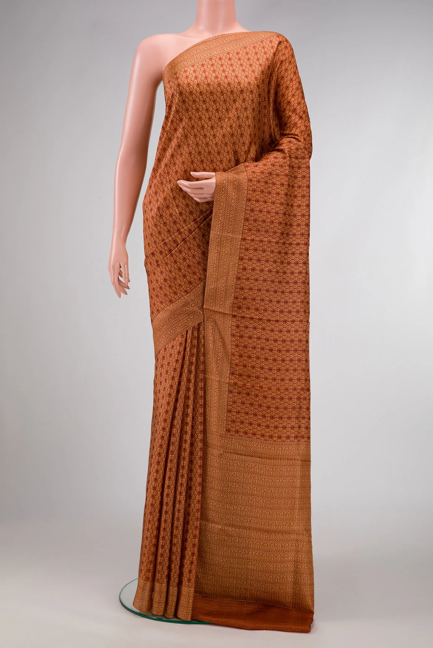 Rust Printed Silk Saree