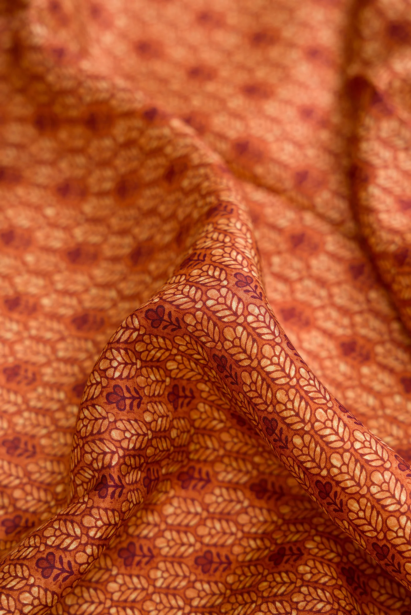 Rust Printed Silk Saree - Image 2