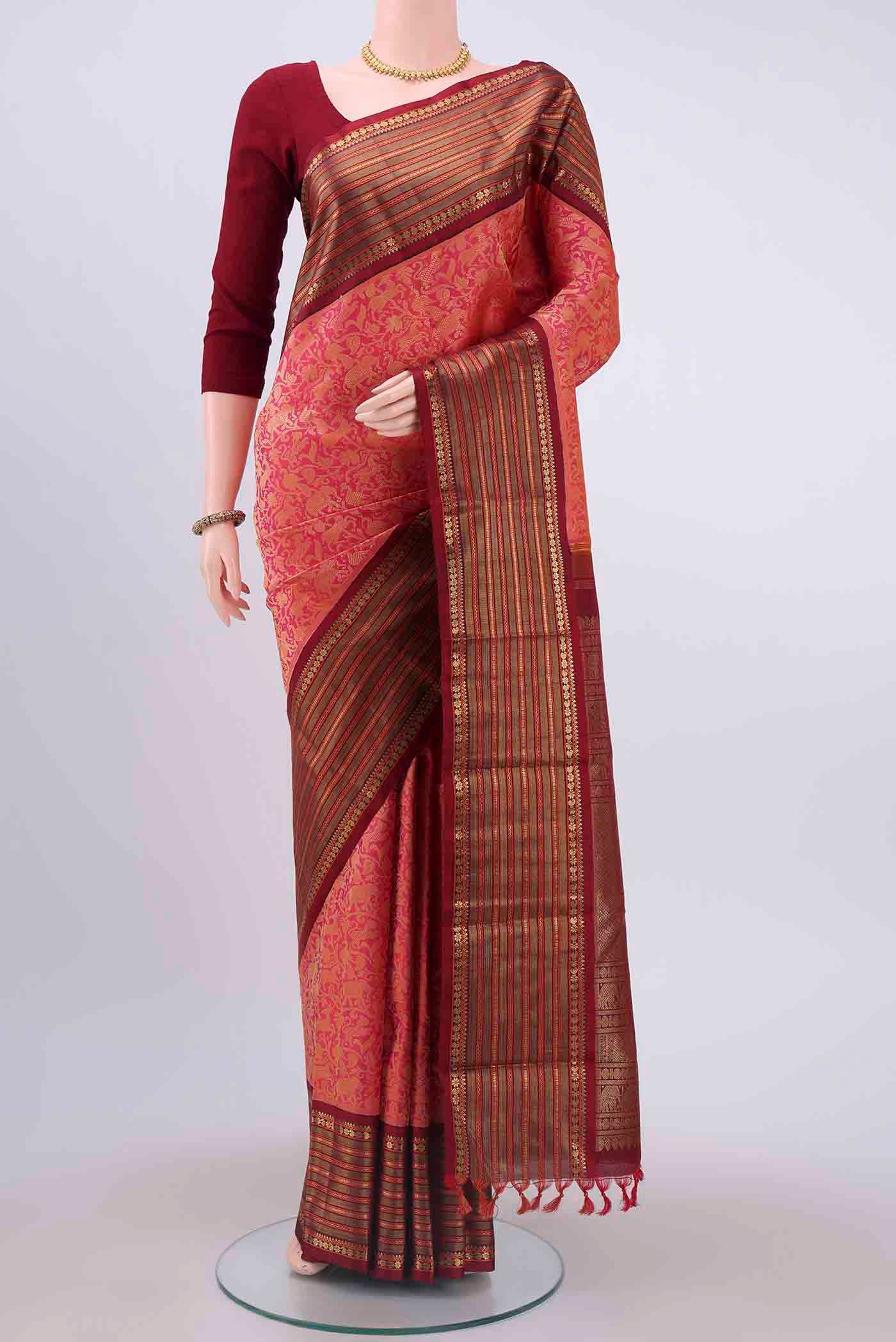 Pure Silk Pure Zari Multi Color Kanjivaram Saree - Image 2