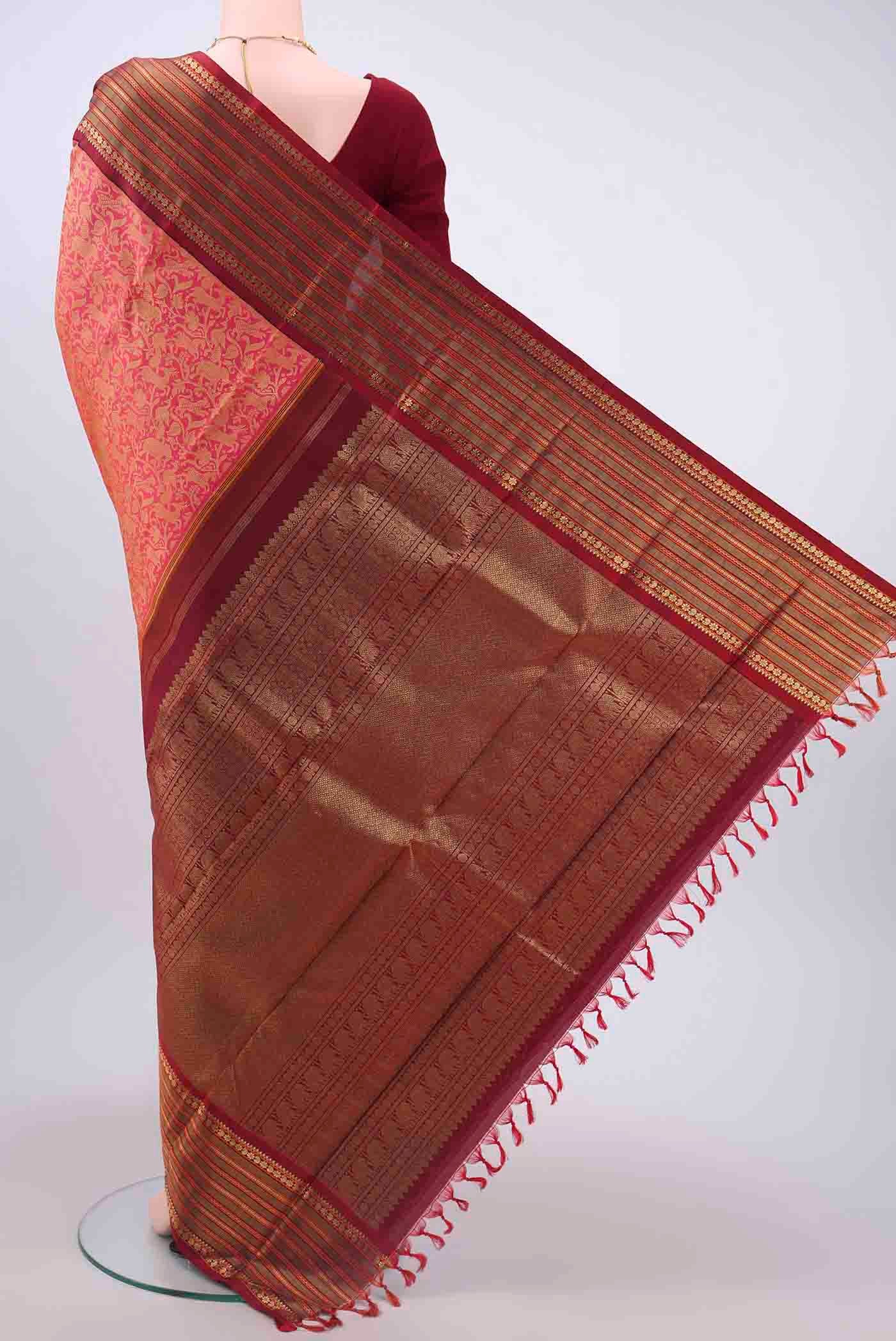 Pure Silk Pure Zari Multi Color Kanjivaram Saree - Image 4