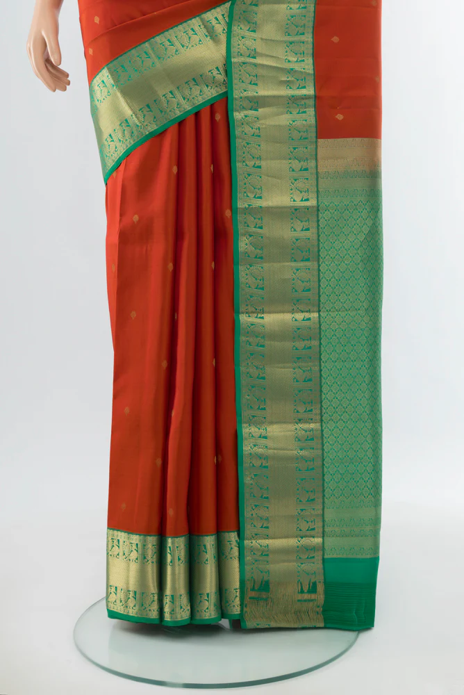 Rust Kanchipuram Silk Saree - Image 3