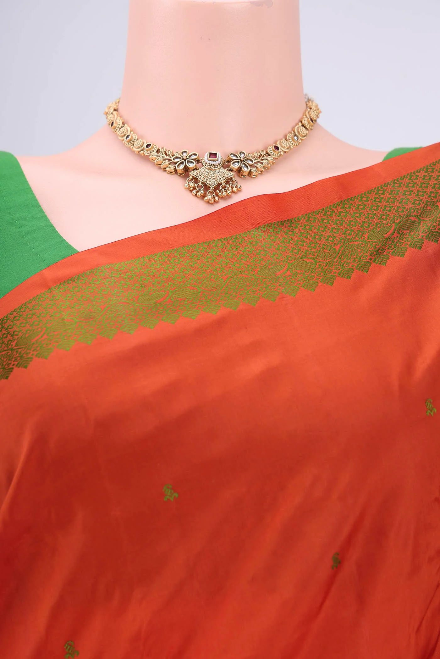 Orange Kanchipuram Silk Saree - Image 2