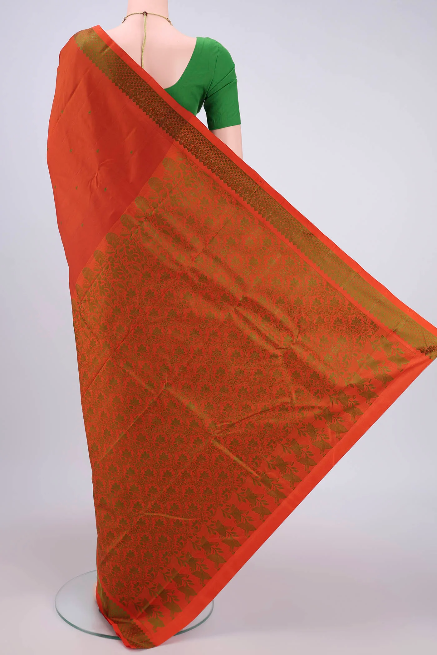 Orange Kanchipuram Silk Saree - Image 3