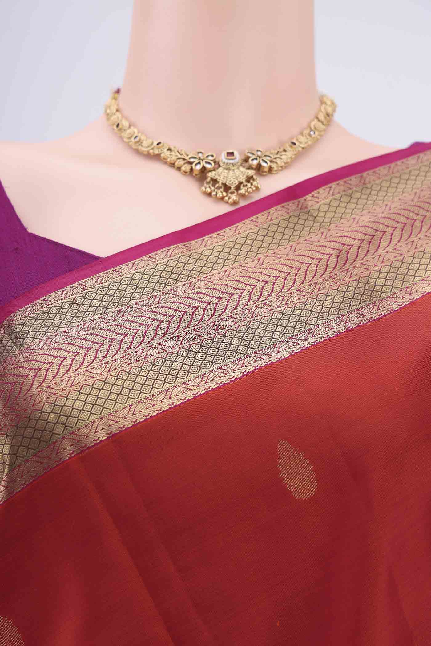 Rust Kanchipuram Silk Saree - Image 2