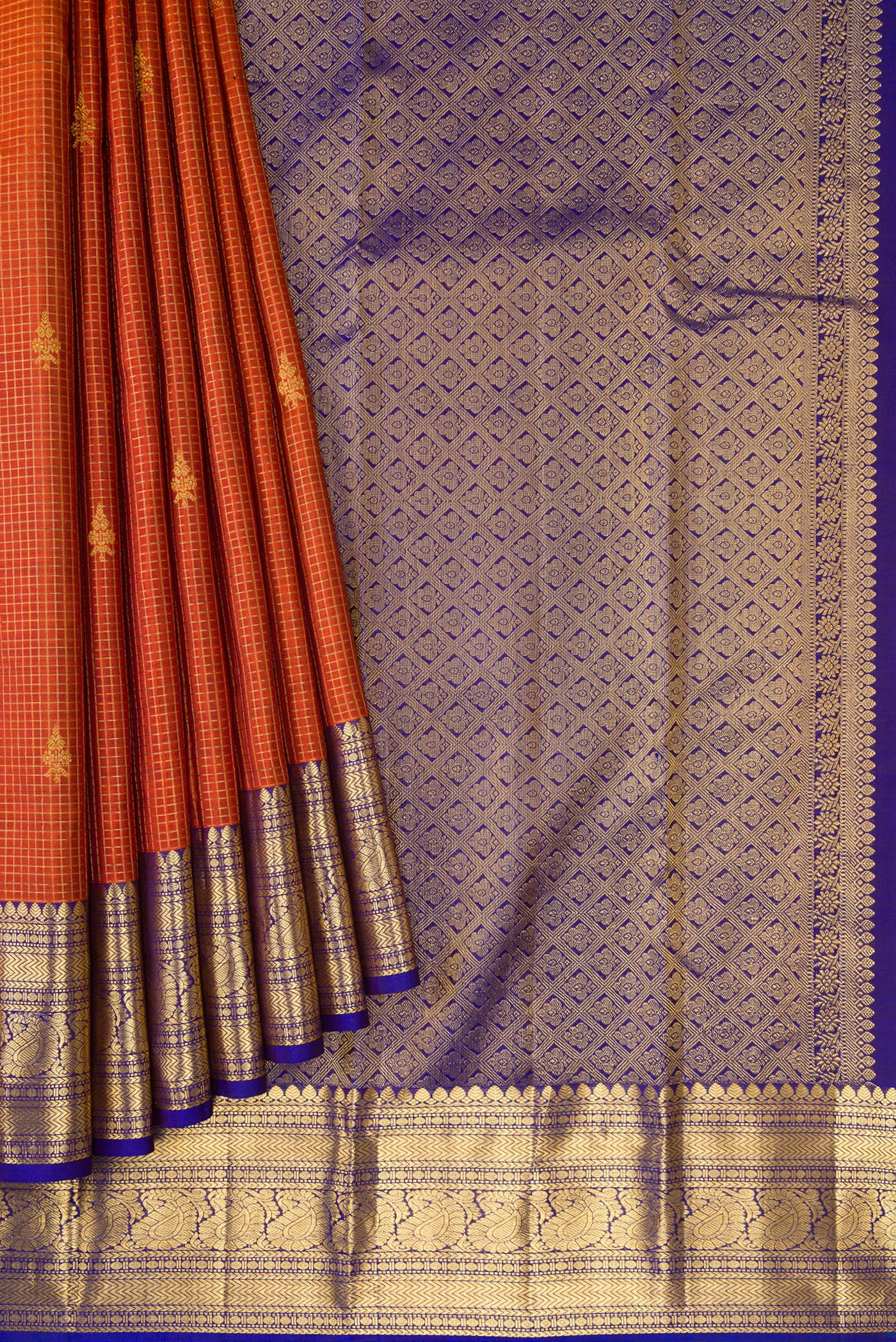 Rust Kanchipuram Silk Saree - Image 4