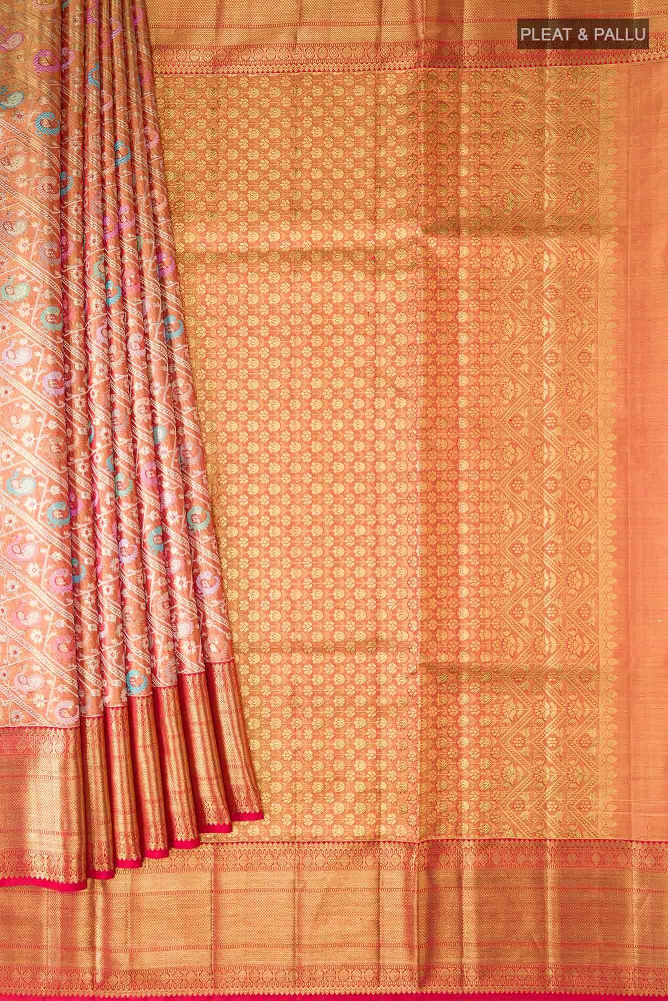 Pure Silk Pure Zari Rust Kanjivaram Saree - Image 2