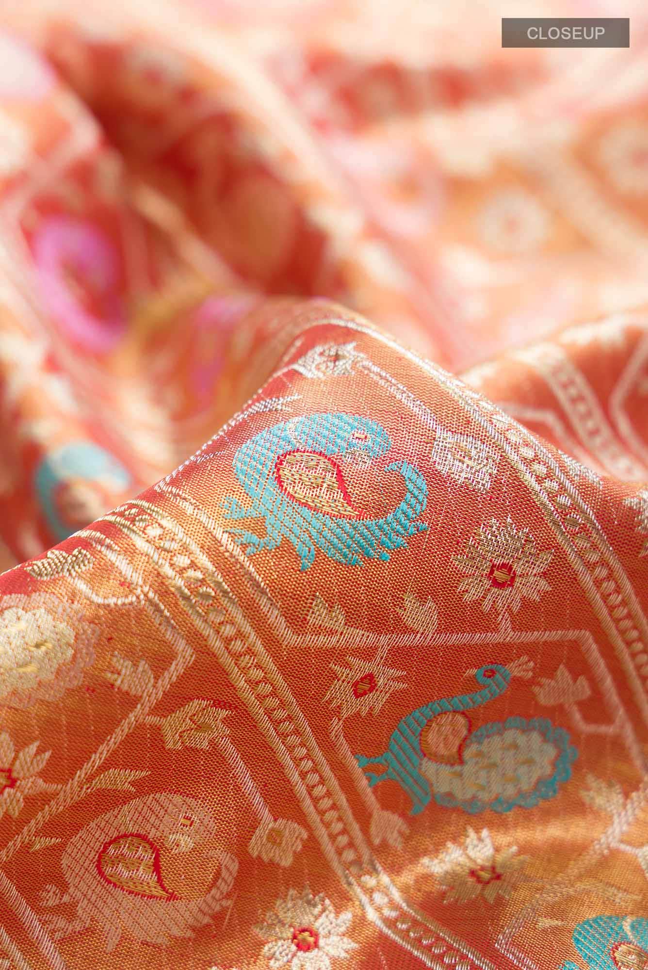 Pure Silk Pure Zari Rust Kanjivaram Saree - Image 3