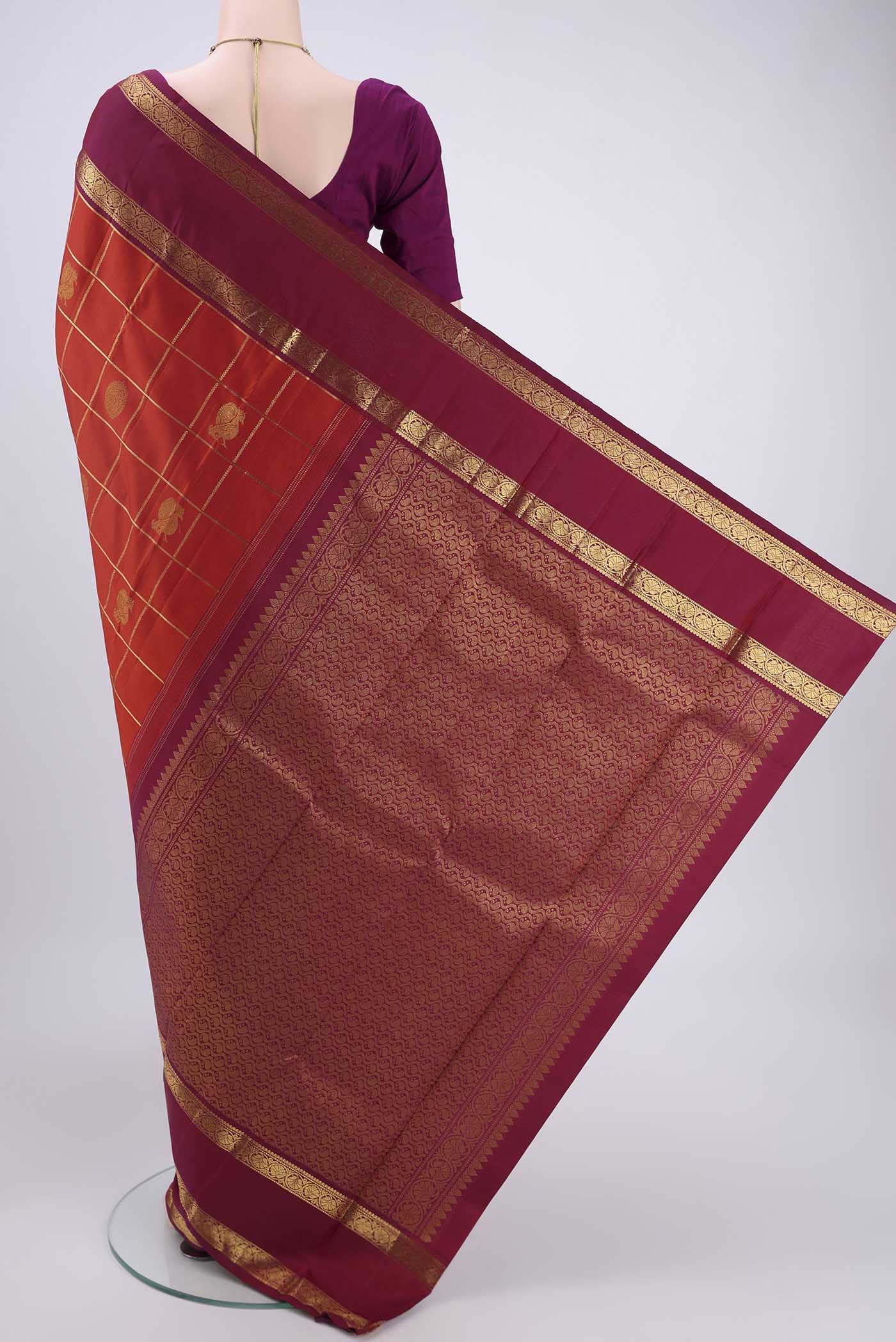 Rust Kanjivaram Silk Saree - Image 3