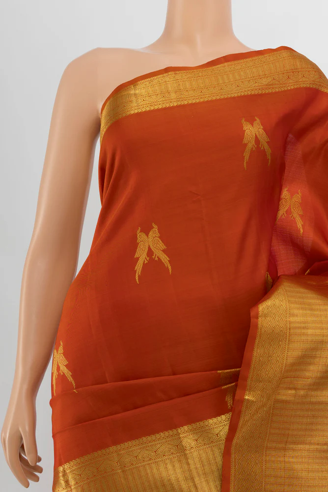 Rust Kanjivaram Silk Saree - Image 2