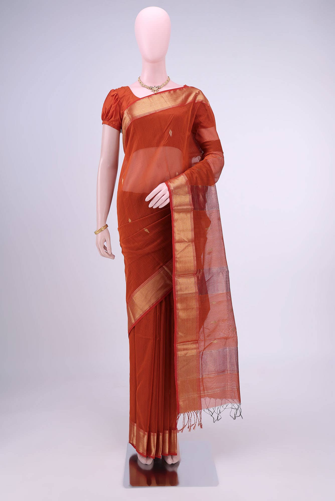Rust Khadi Cotton Saree