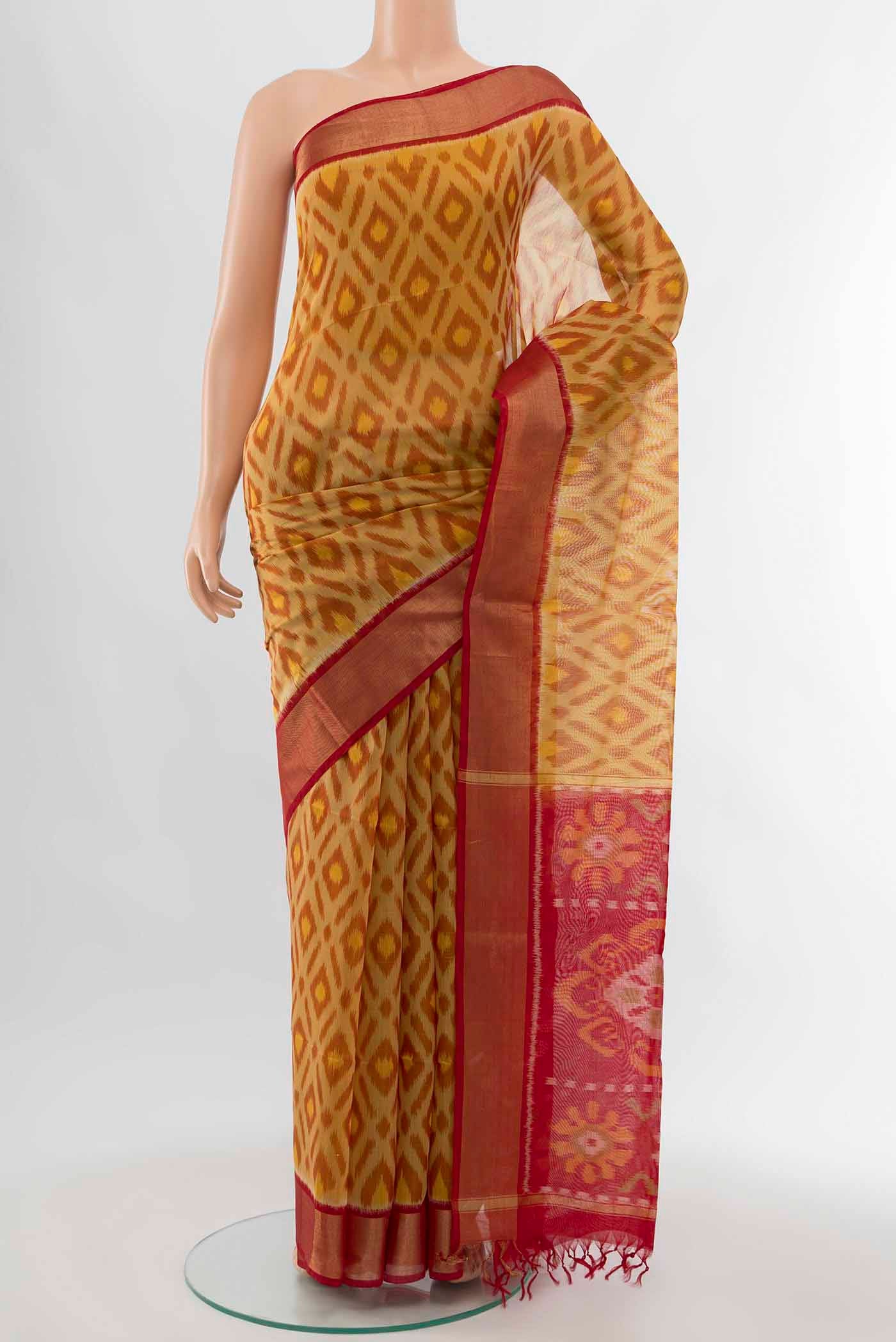 Rust Kora Cotton Saree