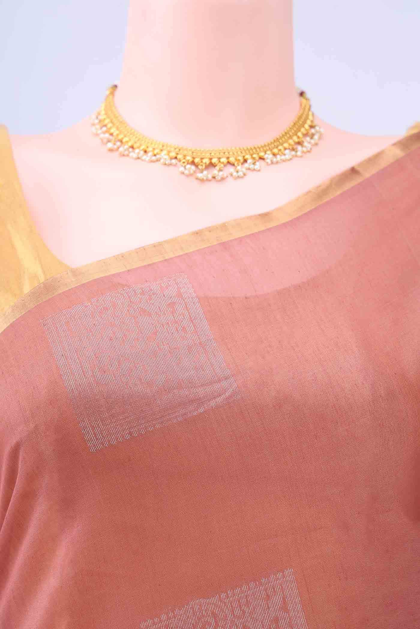 Rust Kora Cotton Saree - Image 3