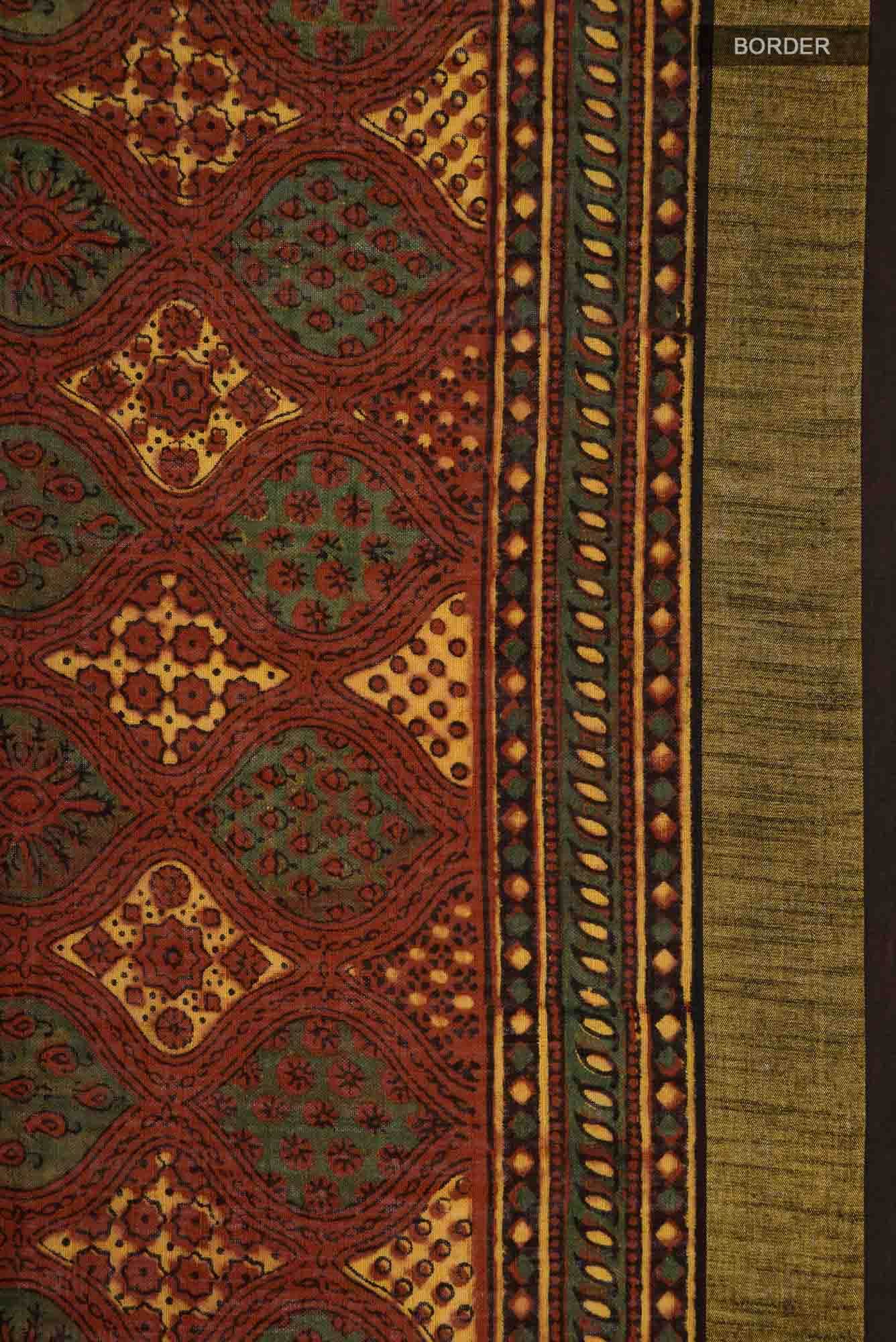 Rust Linen Cotton Saree - Image 4