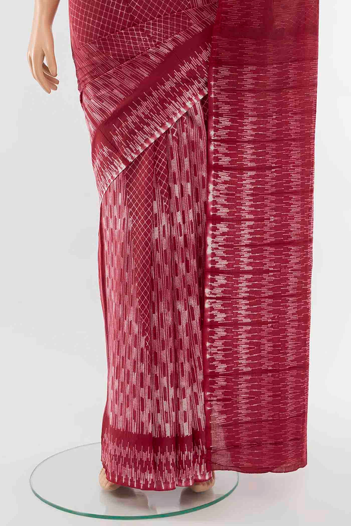 Maroon Cotton Saree - Image 3