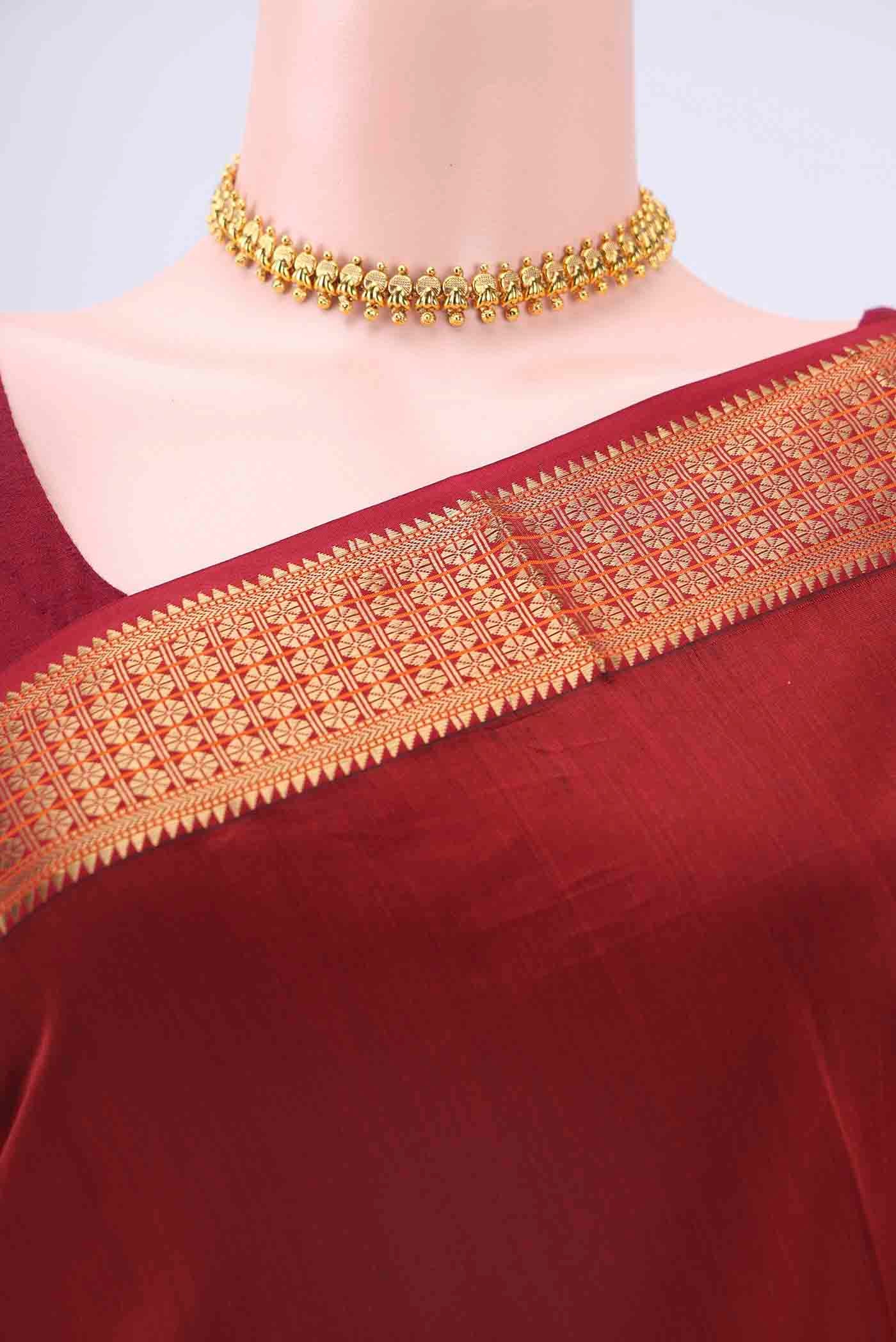 Rust Maheshwari Silk Cotton Saree - Image 2