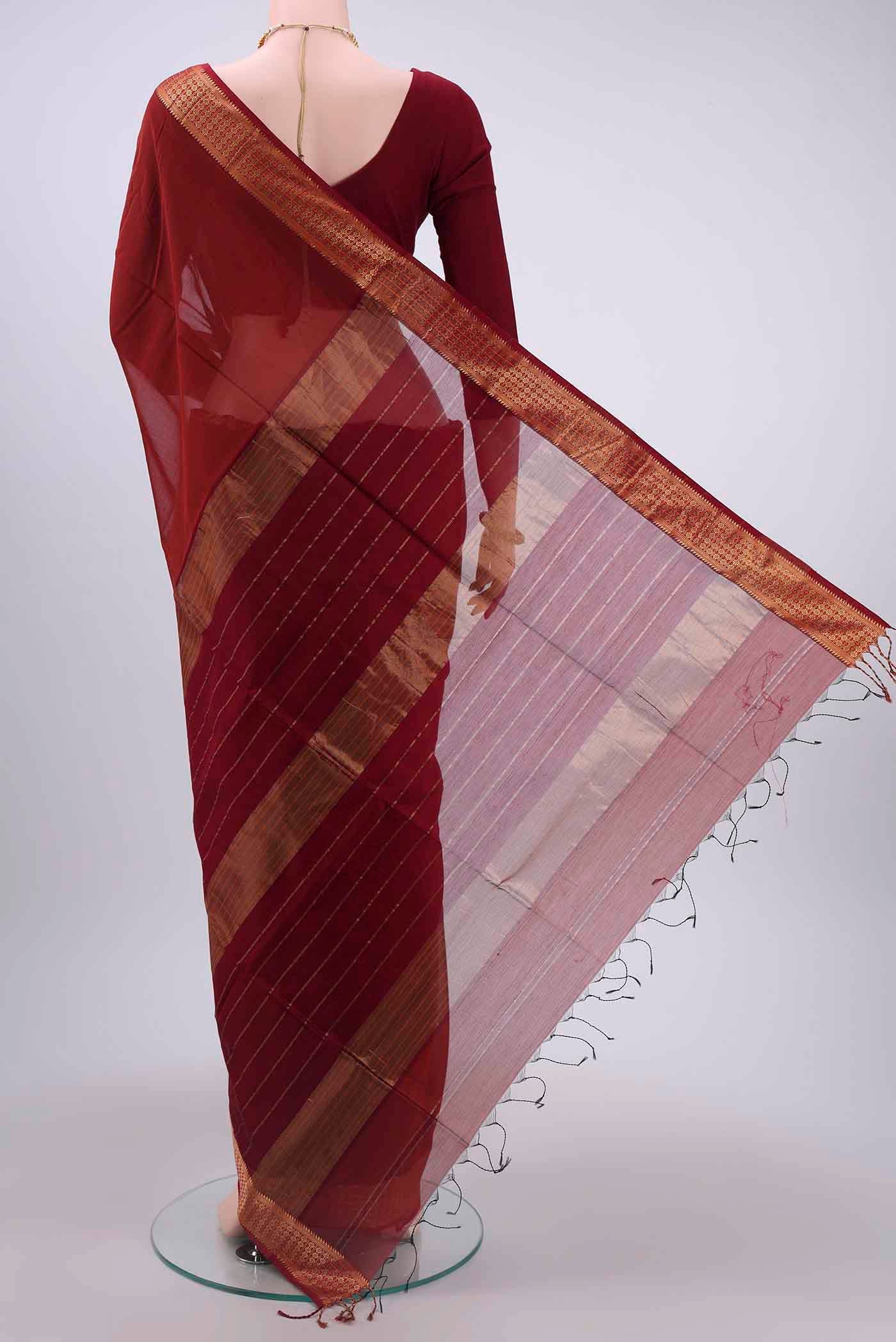 Rust Maheshwari Silk Cotton Saree - Image 3