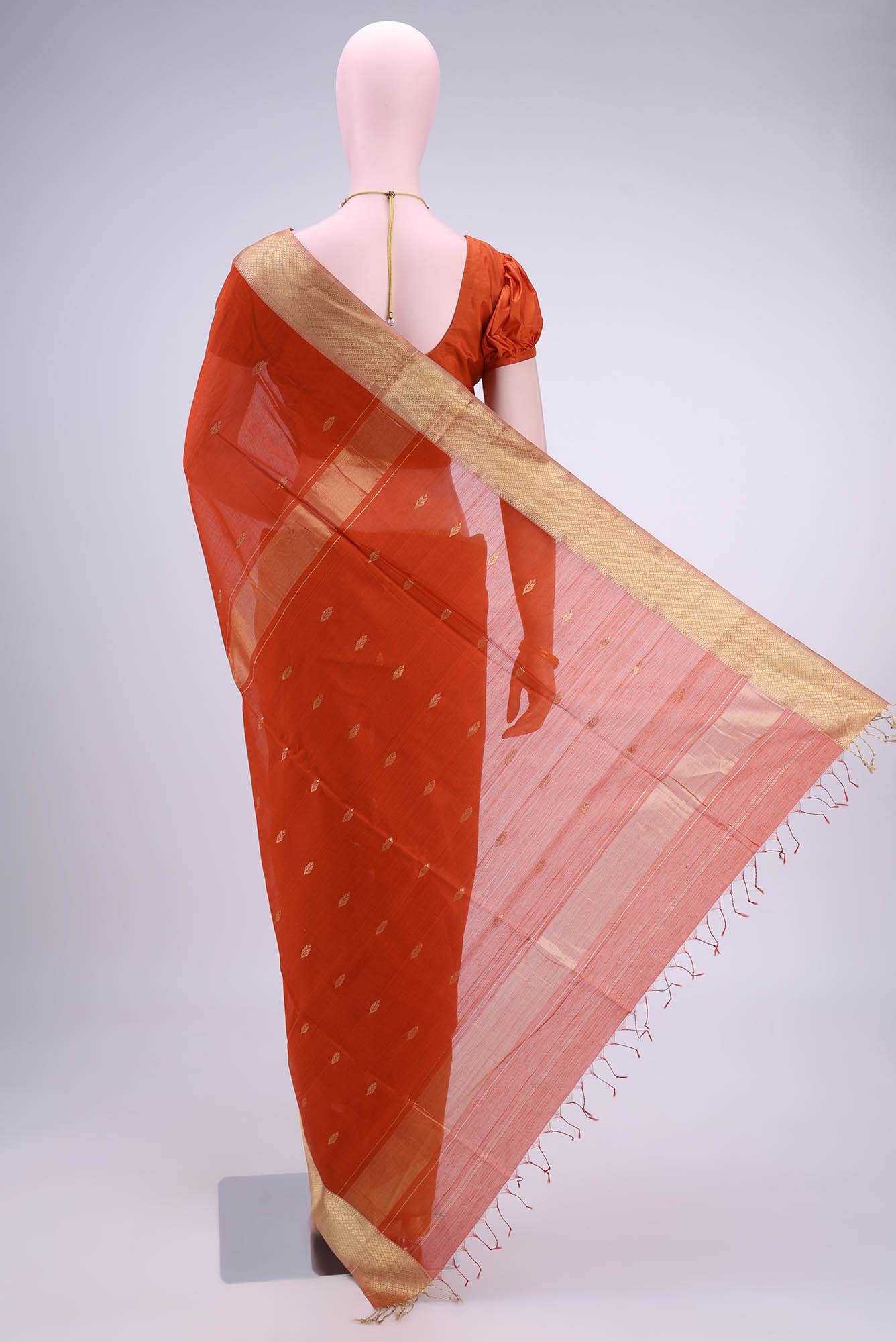 Rust Maheshwari Silk Cotton Saree - Image 2