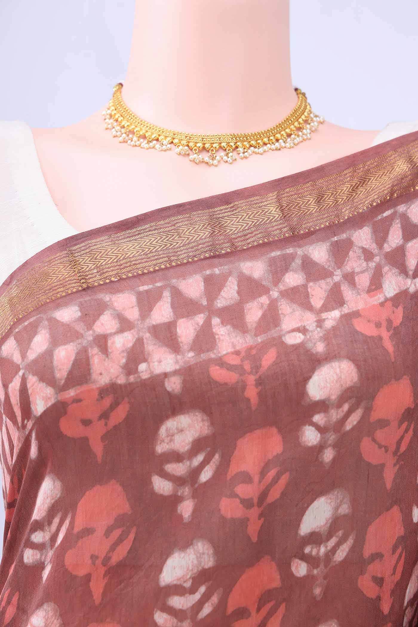 Rust Maheshwari Silk Cotton Saree - Image 3