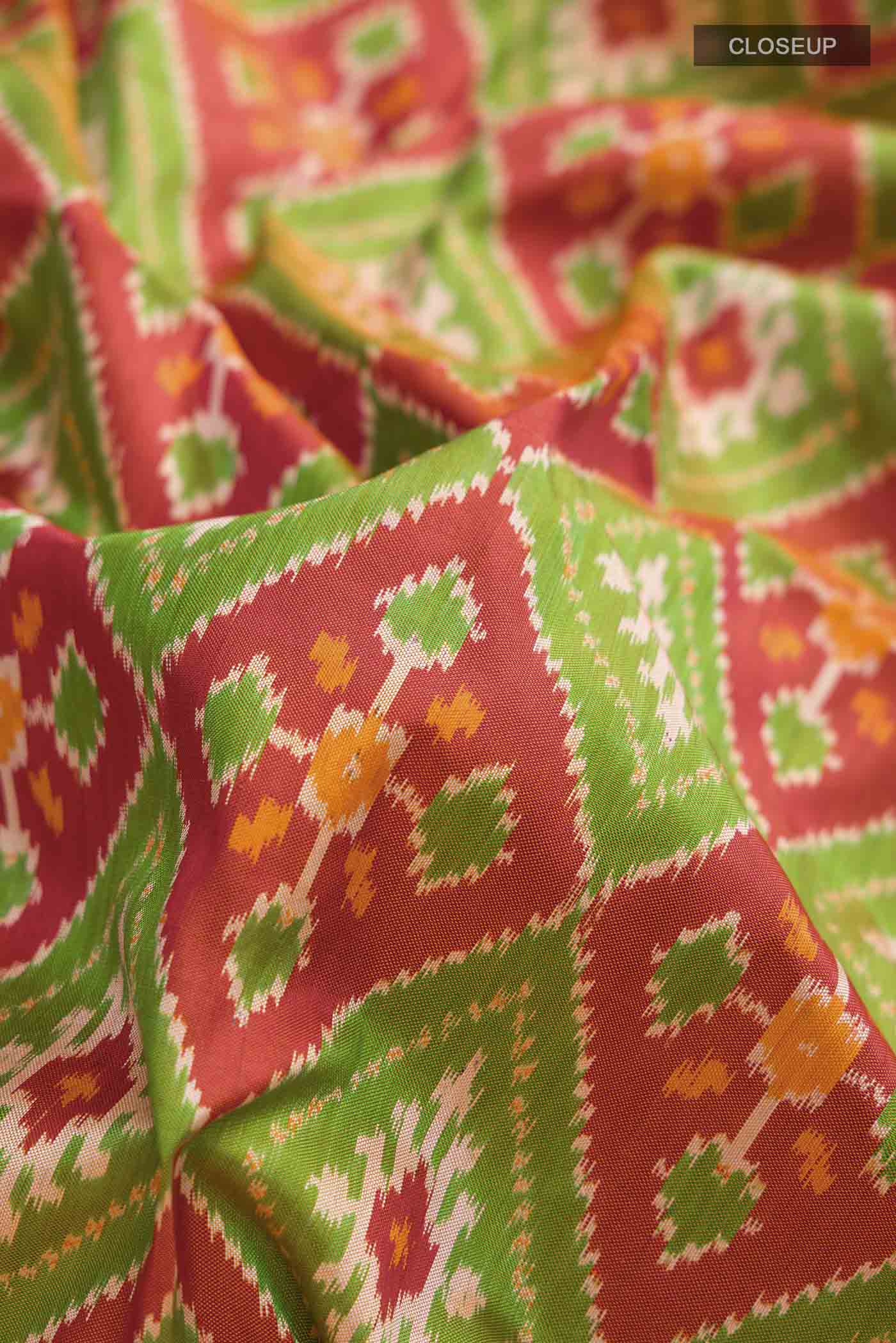 Rust Pochampally Silk Saree - Image 2