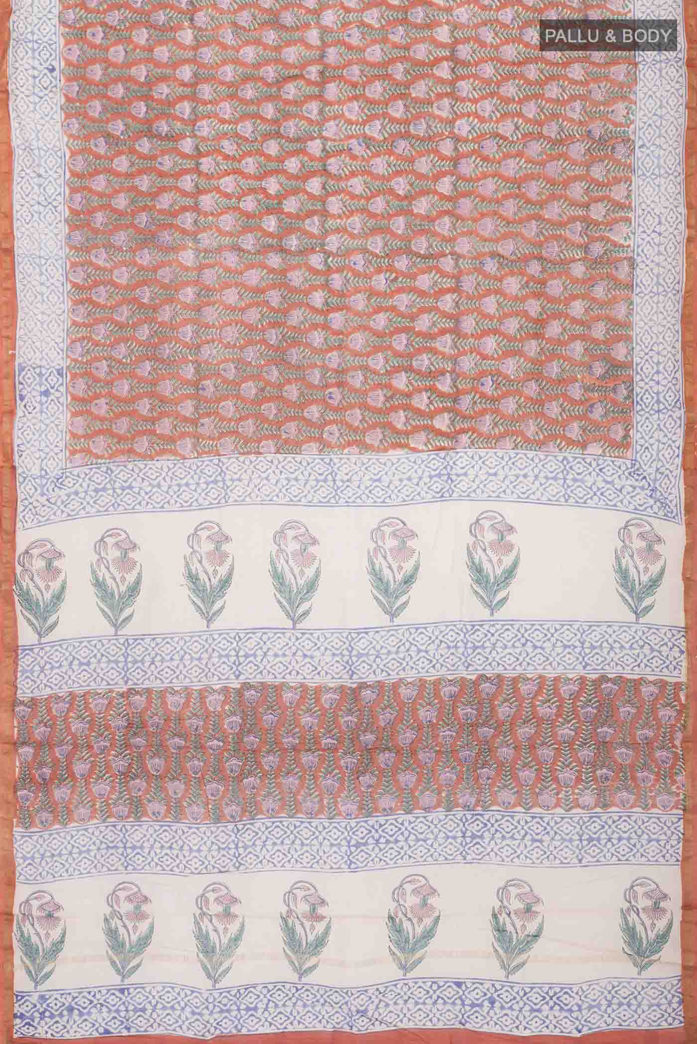 Rust Silk Cotton Saree - Image 3
