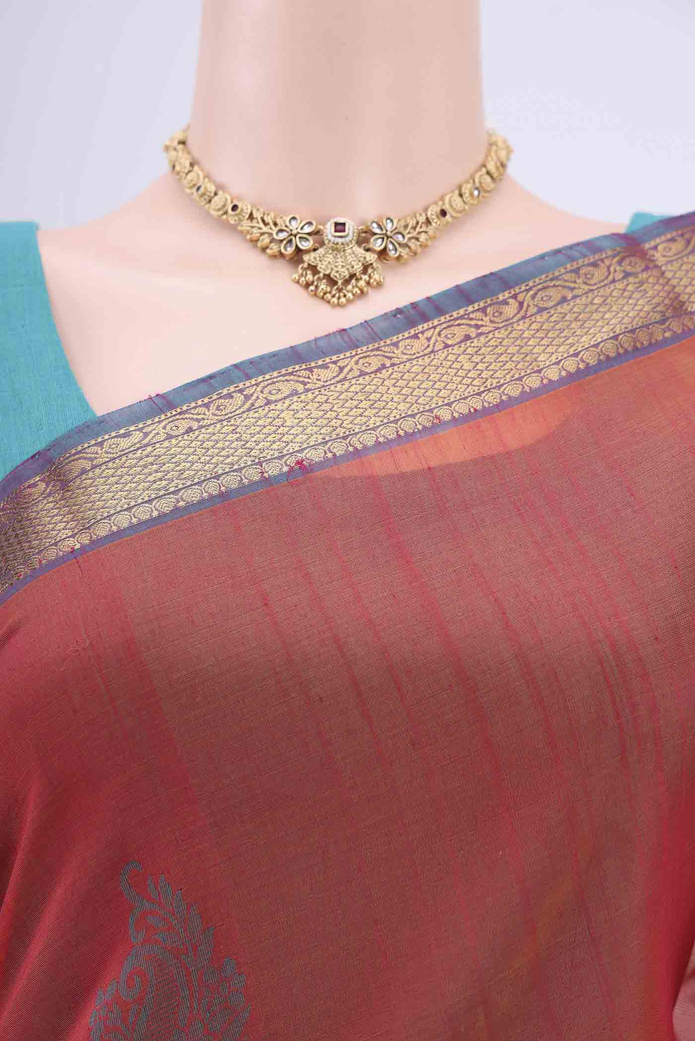 Pink with Orange Color Silk Cotton Saree - Image 2