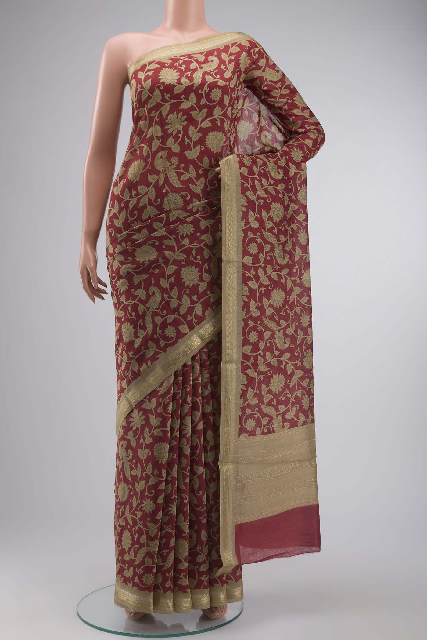 Maroon Tussar Silk Saree