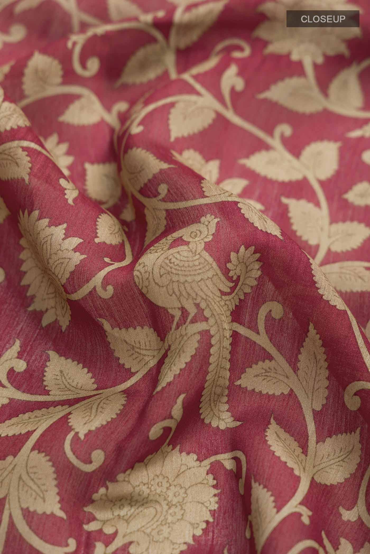 Maroon Tussar Silk Saree - Image 2