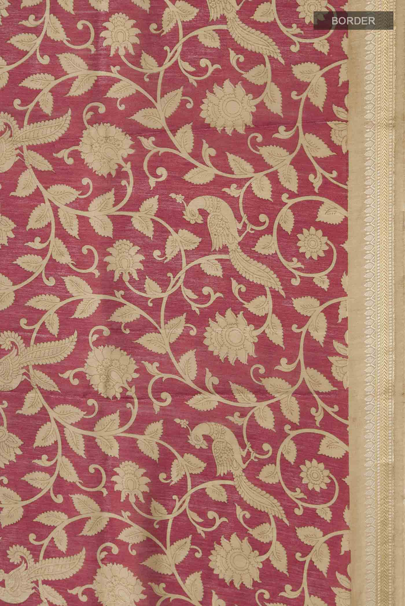 Maroon Tussar Silk Saree - Image 3