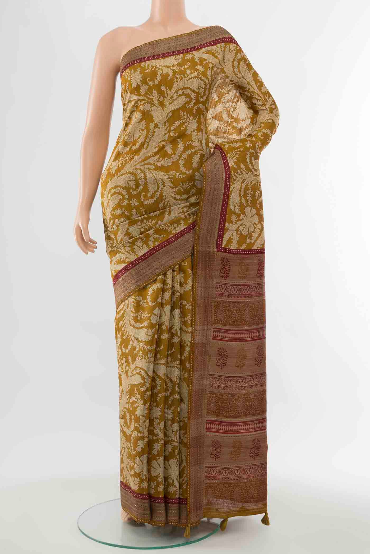 Mustard Tussar Silk Saree