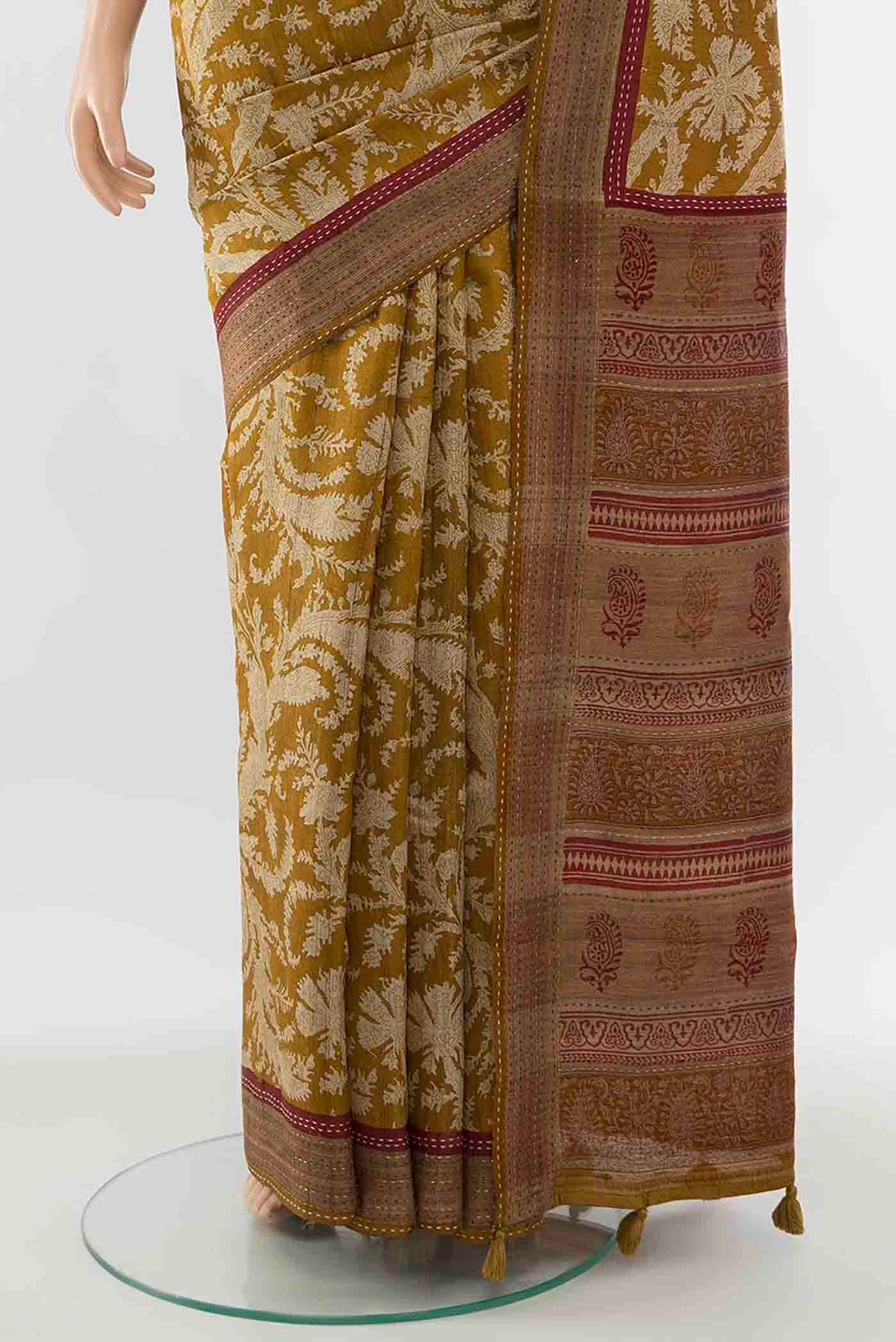 Mustard Tussar Silk Saree - Image 3