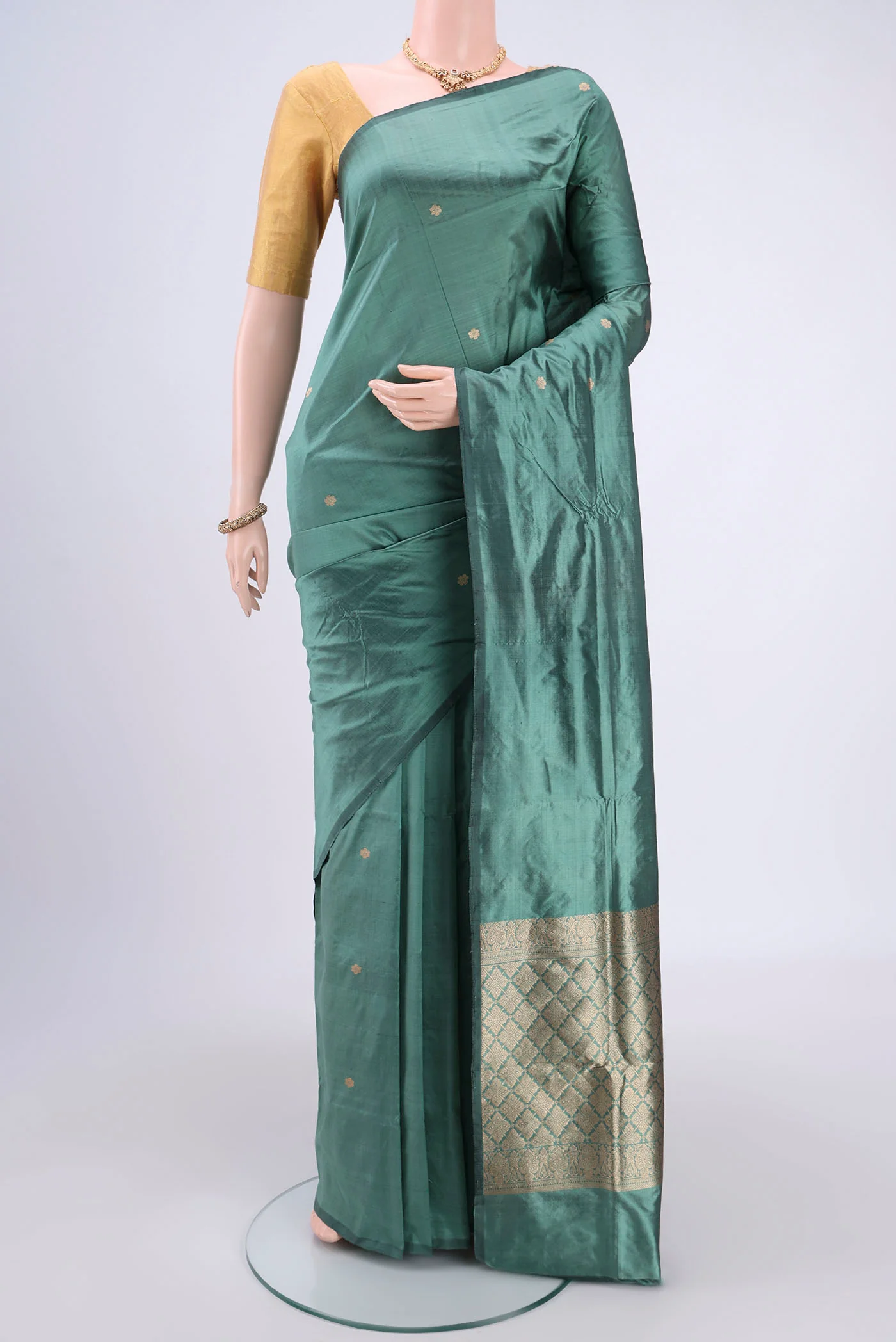 Sage Green Banarasi Katan Silk Saree