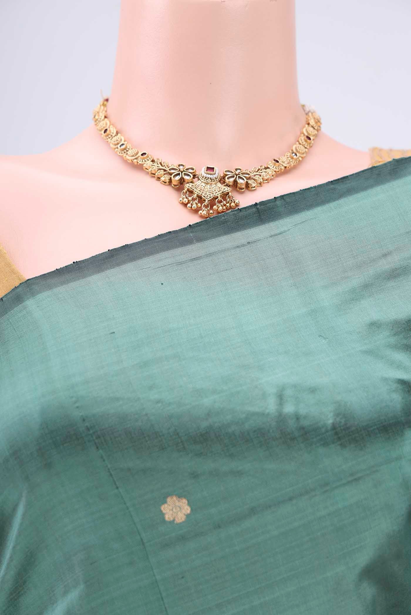Sage Green Banarasi Katan Silk Saree - Image 2