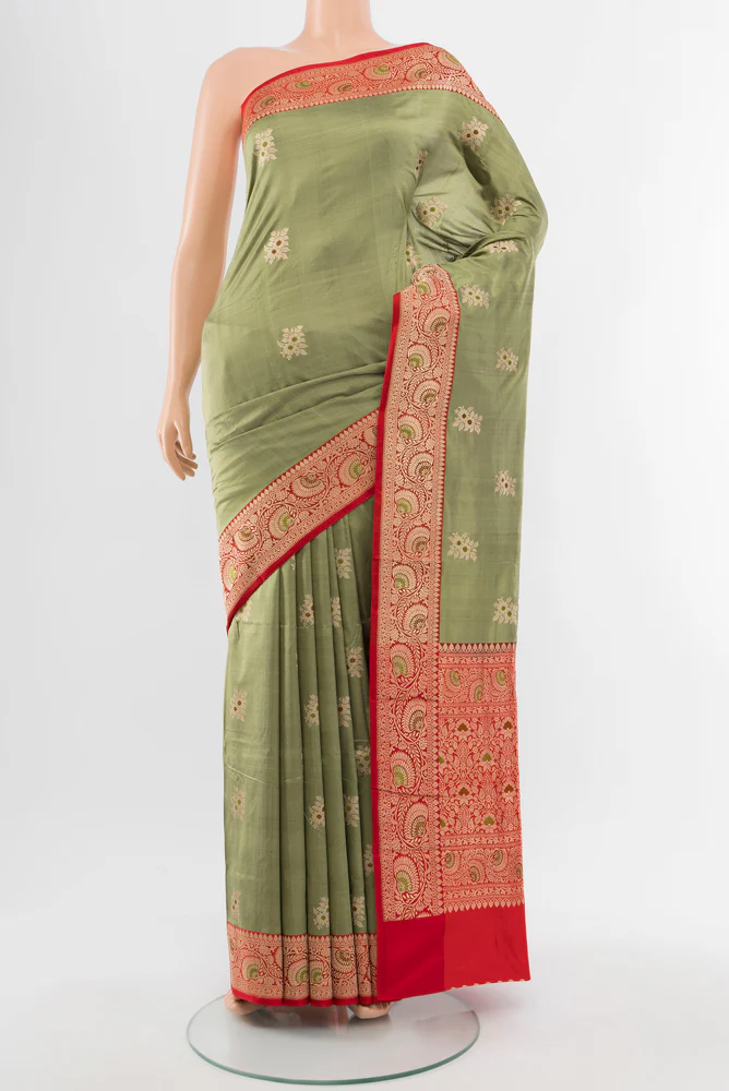 Sage Green Banarasi Katan Silk Saree