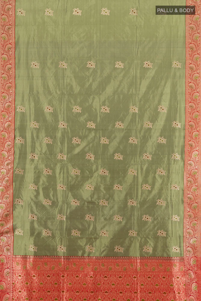 Sage Green Banarasi Katan Silk Saree - Image 5
